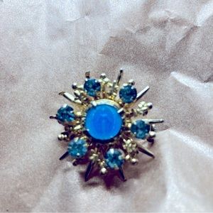 Vintage Virgin Mary Brooch Miraculous Mary Blue Rhinestones
